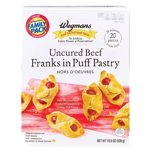 Frozen Uncured Beef Franks in Puffed Pastry, 20 Count, FAMILY PACK