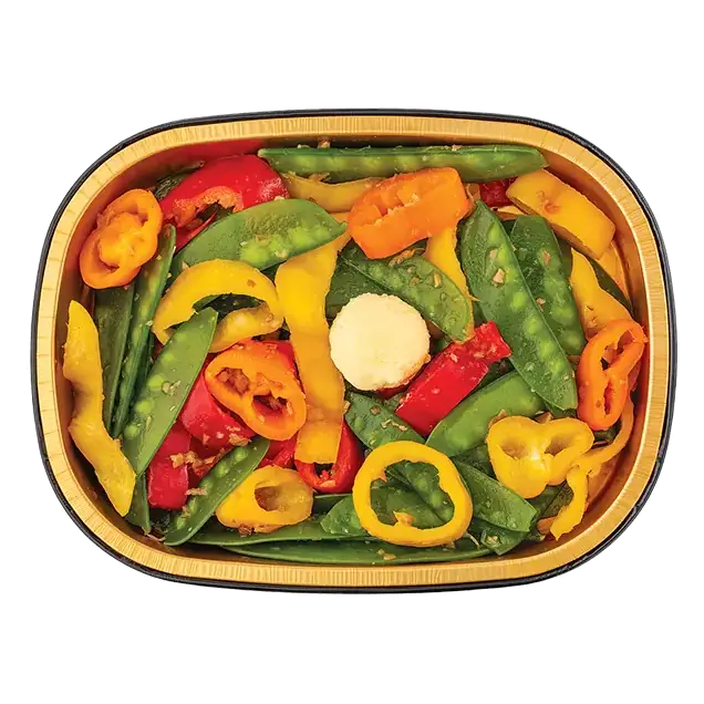 Gold Pan Snow Peas with Tri-Colored Peppers, Ready to Cook