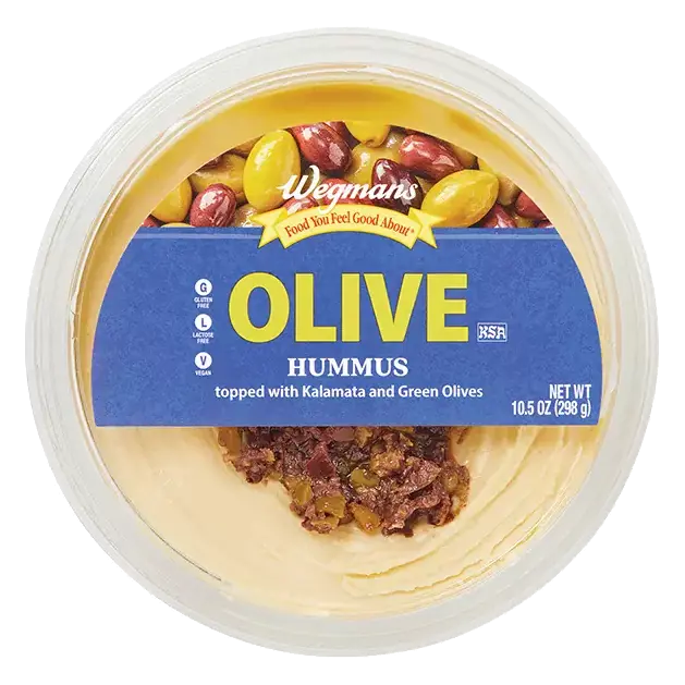 Hummus Topped with Kalamata and Green Olives