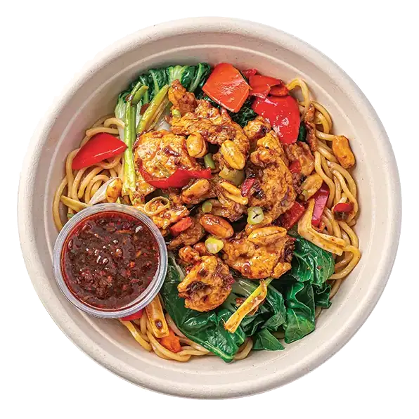 Kung Pao Chicken Bowl with Lo Mein Noodles