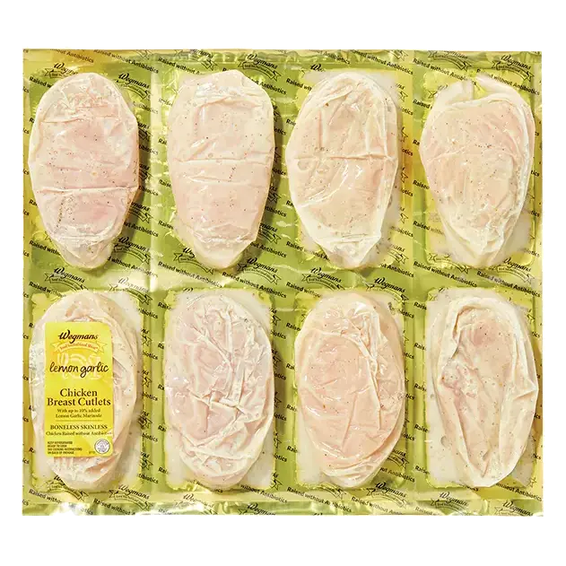 Lemon Garlic Boneless Skinless Chicken Breast Cutlets, Raised without Antibiotics, FAMILY PACK