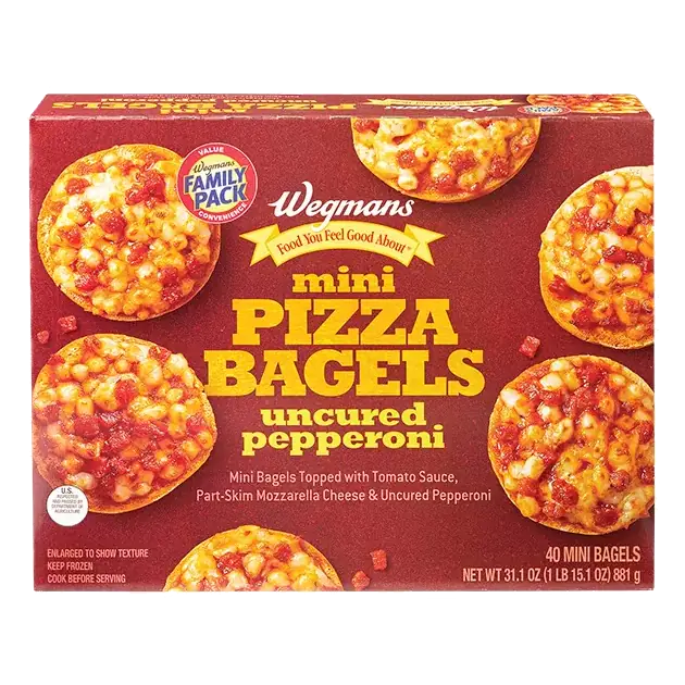 Mini Uncured Pepperoni Pizza Mini Bagels Topped with Tomato Sauce