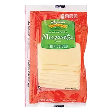 Mozzarella Cheese, Thin Sliced, Low-Moisture, Part-Skim
