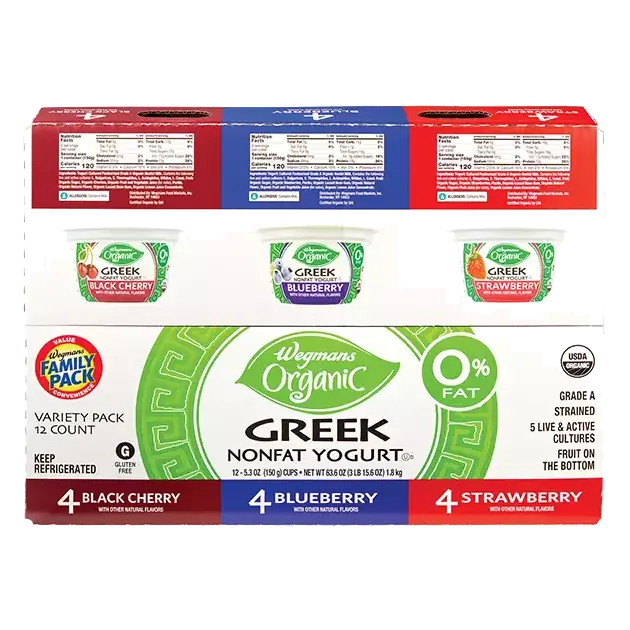 Organic 0% Greek Nonfat Yogurt Variety Pack, 12 Count, FAMILY PACK