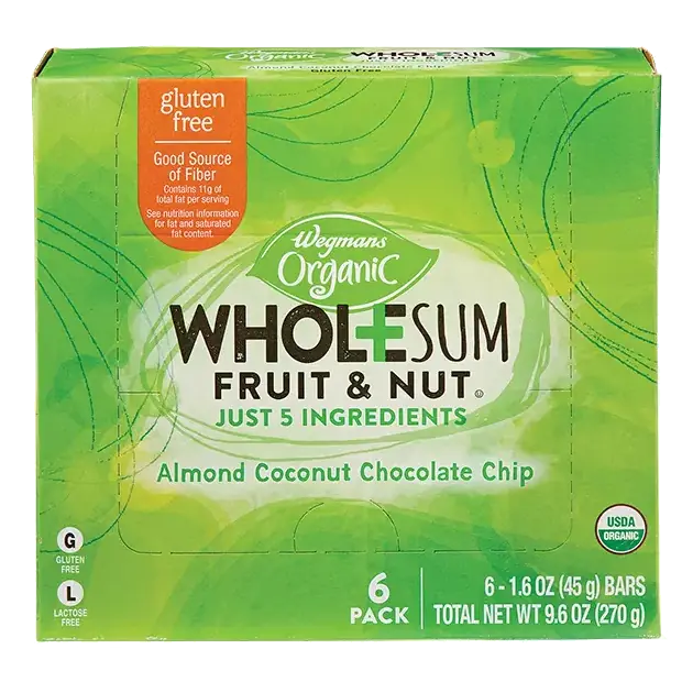 Organic Almond Coconut Chocolate Chip Wholesum Fruit & Nut Bars, 6 Pack