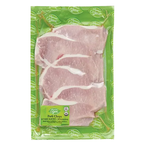 Organic Boneless Pork Chops, 6 Thin Sliced