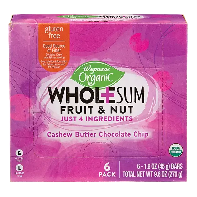 Organic Cashew Butter Chocolate Chip Wholesum Fruit & Nut Bars, 6 Pack