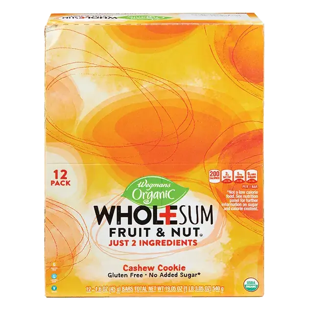 Organic Cashew Cookie Wholesum Fruit & Nut Bar 12ct box