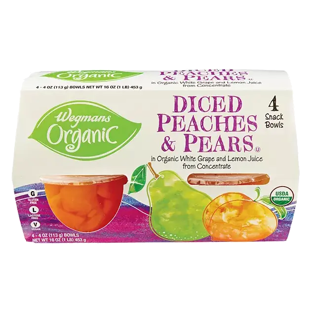 Organic Diced Peaches & Pears, 4 Snack Bowls