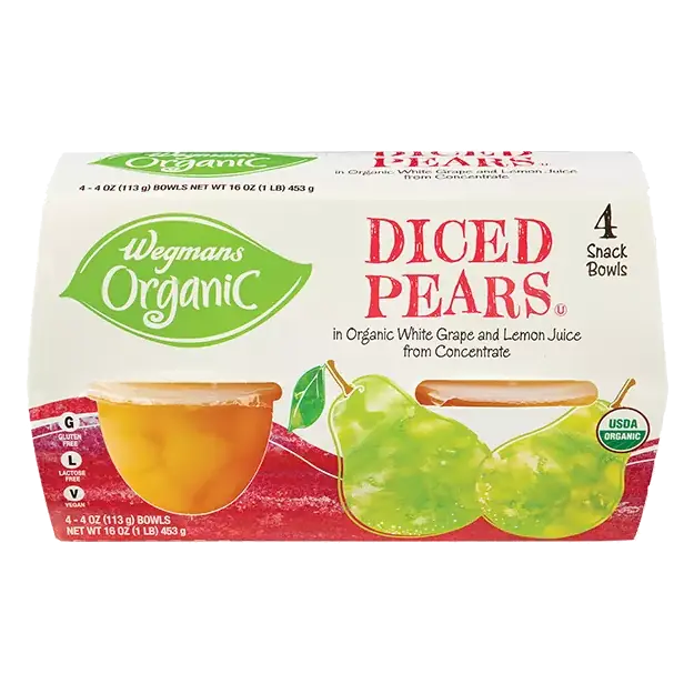 Organic Diced Pears, 4 Snack Bowls