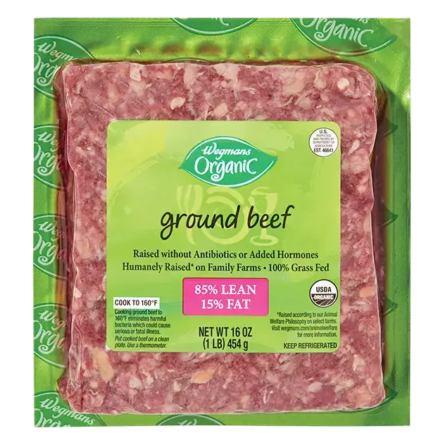 Organic Grass Fed Ground Beef, 85% Lean/15% Fat