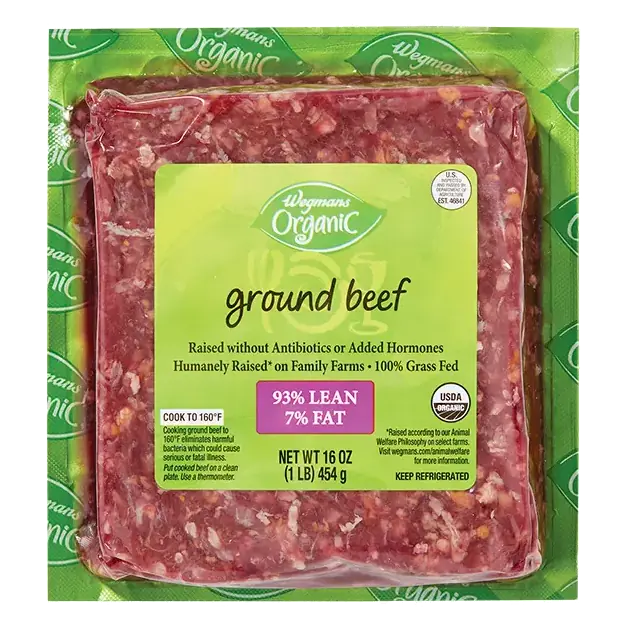 Organic Grass Fed Ground Beef, 93% Lean/7% Fat