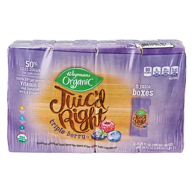 Organic Juic'd Right, Triple Berry, Juice Boxes, 8 Pack