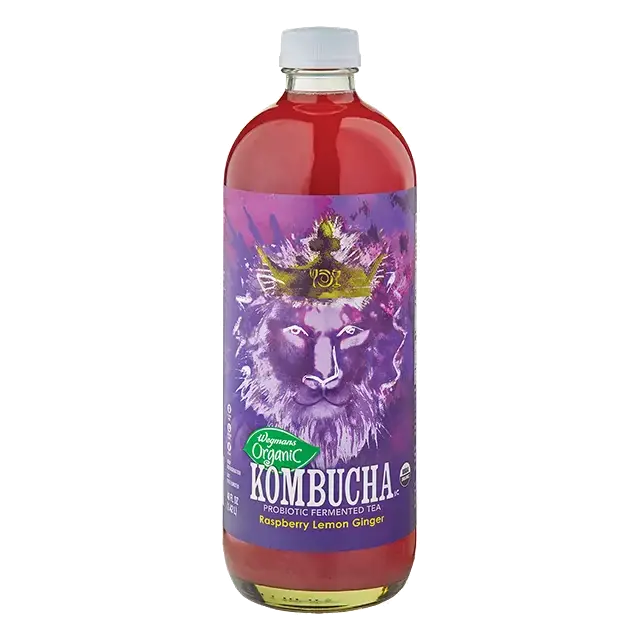 Organic Raspberry Lemon Ginger Kombucha, Probiotic Fermented Tea