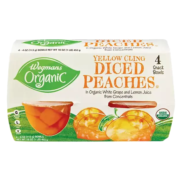 Organic Yellow Cling Diced Peaches, 4 Snack Bowls