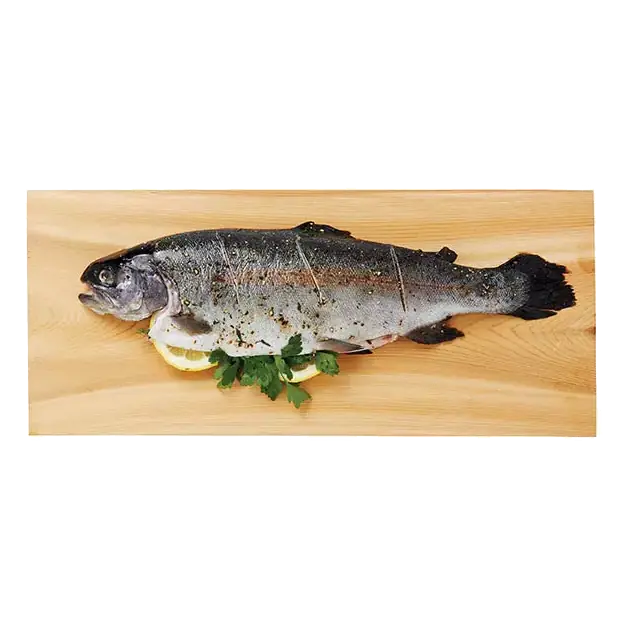 Ready To Cook Seasoned Rainbow Trout on Cedar Plank