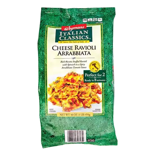 Rich Ricotta Stuffed Cheese Ravioli with Spinach in a Spicy Arrabbiata Tomato Sauce