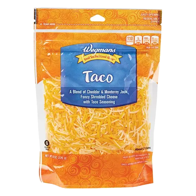 Taco a Blend of Cheddar & Monterey Jack Fancy Shredded Cheese with Taco Seasoning