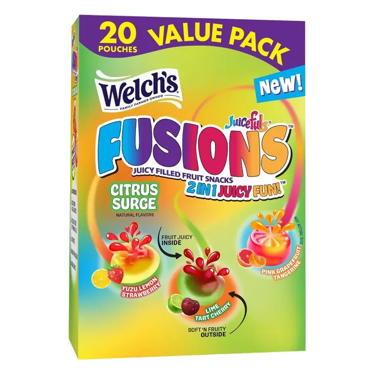 Welch’s Fusions Citrus Surge Fruit Snacks Bag, 16oz/20ct