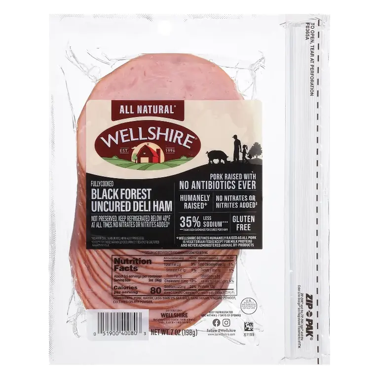 Wellshire Black Forest Uncured Seasonal Deli Ham, 7oz