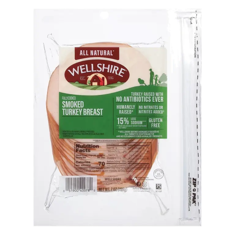 Wellshire Smoked Deli Turkey Breast, 7oz: Gluten-Free, All, No Added Antibiotics