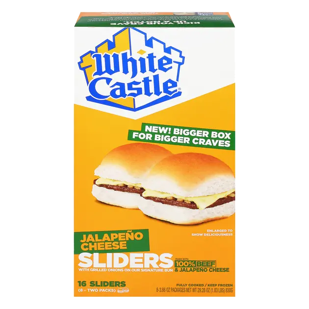 White Castle Sliders, Jalapeno Cheese, 8-3.6 oz Packages