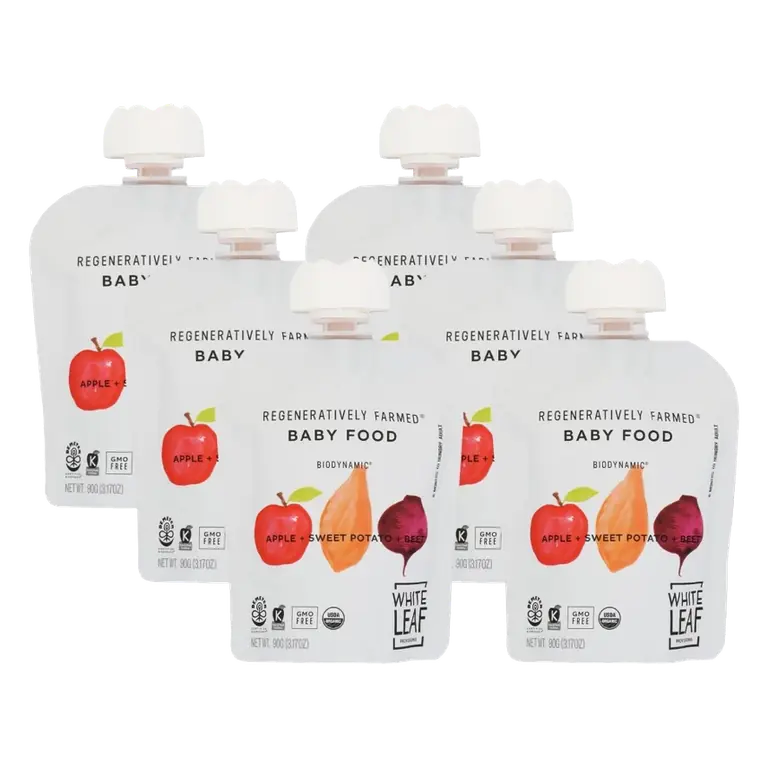 White Leaf Provisions Apple, Sweet Potato, and Beet Biodynamic Puree 6+ Months, Case of 6/3.17 oz