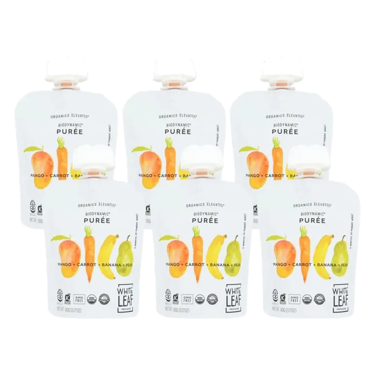 White Leaf Provisions Mango, Carrot, Banana, and Pear Biodynamic Puree 6+ Months, Case of 6/3.17 oz