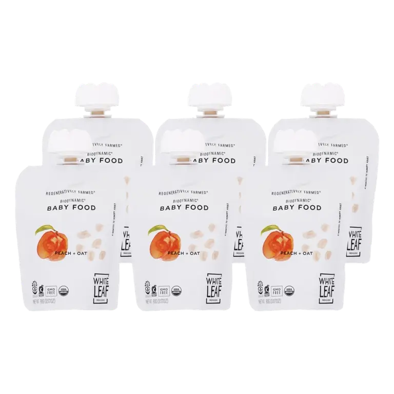 White Leaf Provisions Peach and Oat Regeneratively Farmed Baby Food 6+ Months, Case of 6/3.17 oz
