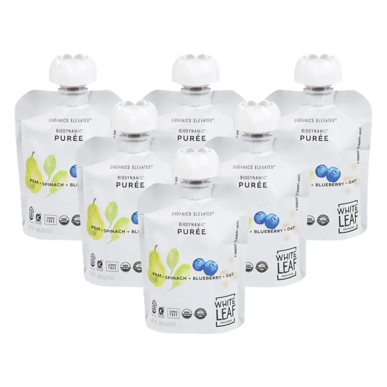 White Leaf Provisions Pear Spinach Blueberry Oat Baby Food, Case of 6/3.17 oz