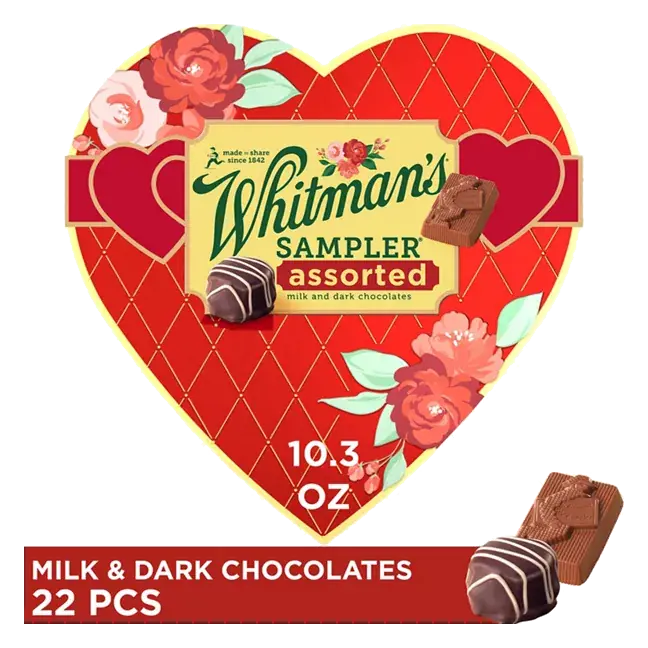 Valentine's Day Red Floral Heart Assorted Milk & Dark Chocolate Candy Gift Box