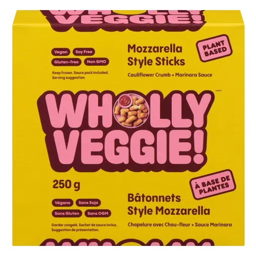 Wholly Frozen Veggie Plant Based Mozzarella Sticks Marinara Sauce 250 g