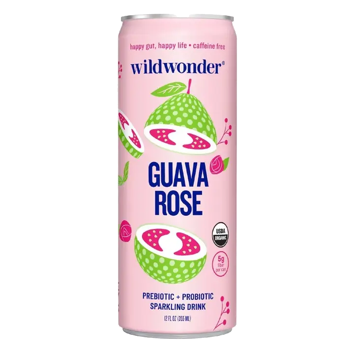 wildwonder Guava Rose Prebiotic + Probiotic Sparkling Drink, 12 fl oz: Caffeine-Free, No Added Sugar, Low Calorie