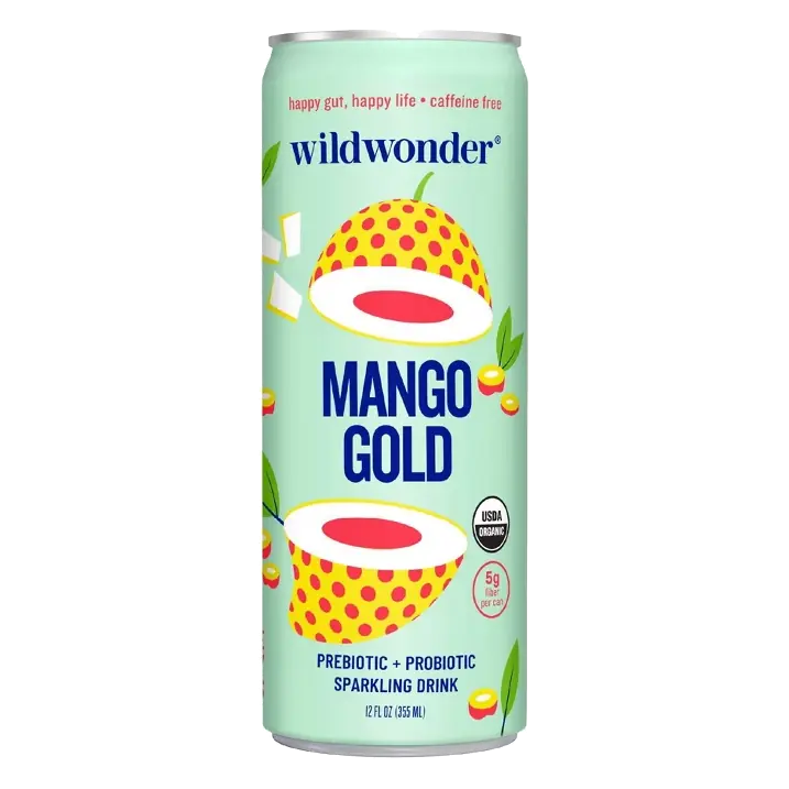 wildwonder Mango Gold Organic Prebiotic + Probiotic Sparkling Drink, 12 fl oz: USDA Organic, No Added Sugar, Caffeine Free