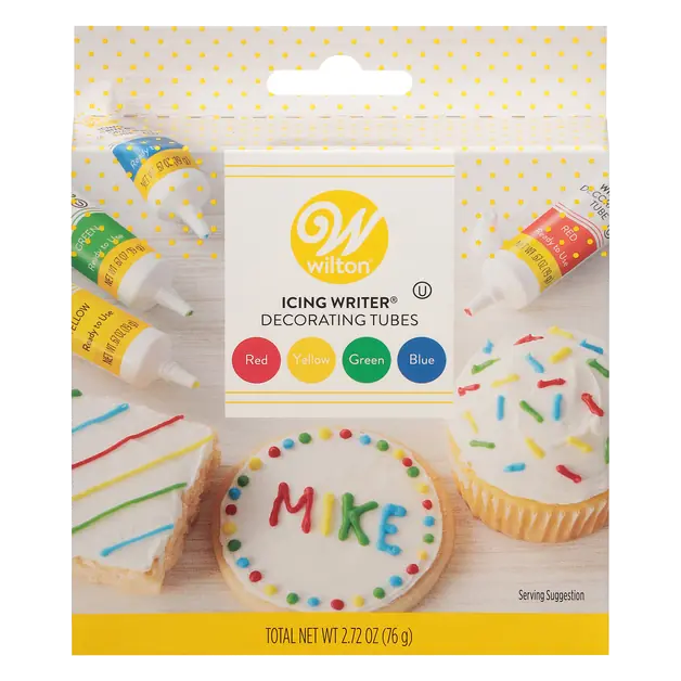 Icing Writer Decorating Tubes Red Yellow Green & Blue - 4 ct