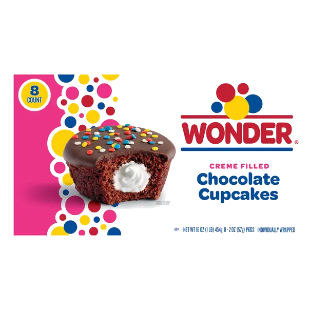 Wonder Crème Filled Chocolate Cupcakes, Individually Wrapped Cupcakes, 8 Count