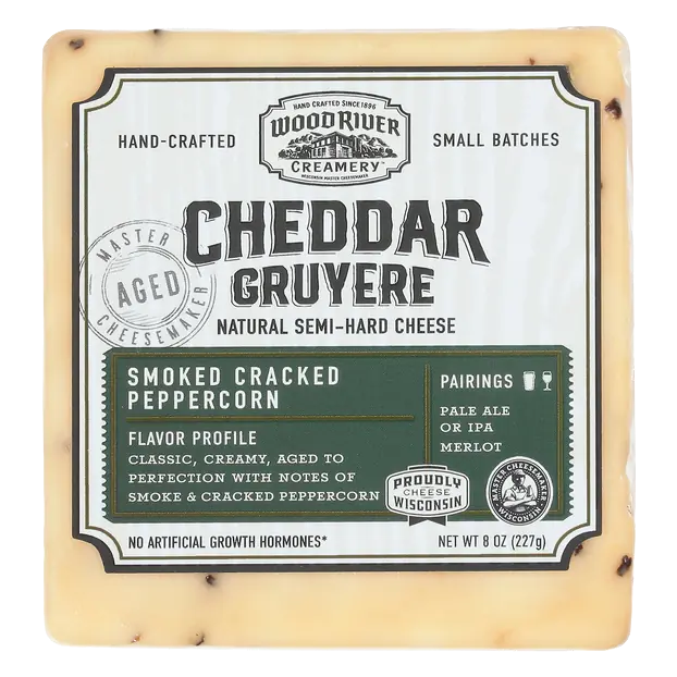 Wood River Smoked Cracked Peppercorn Cheddar Gruyere Cheese Block