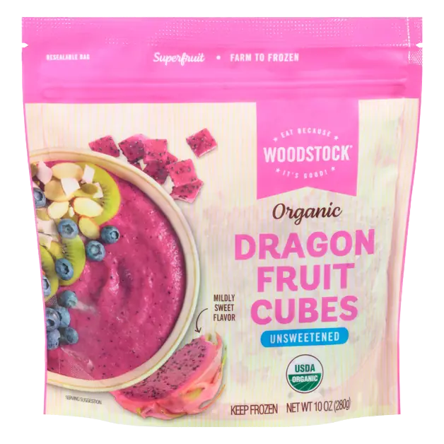Organic Unsweetened Dragon Fruit Cubes Frozen