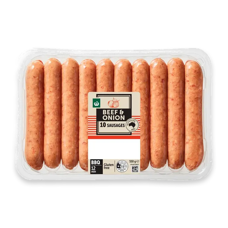 10 Thin Beef & Onion Sausages