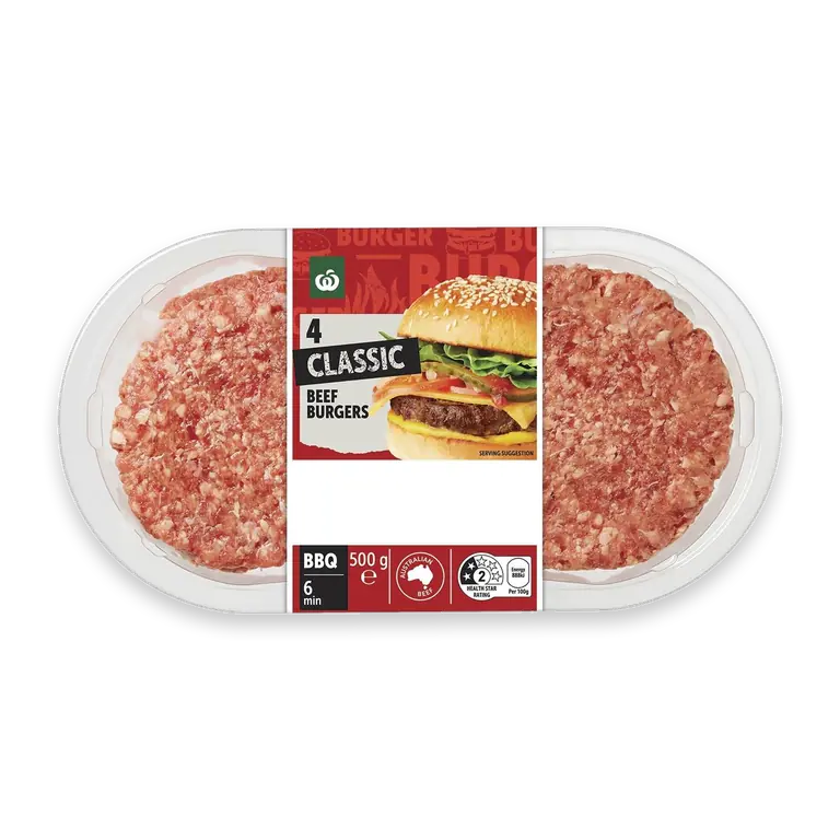 4 Classic Beef Burgers Patties