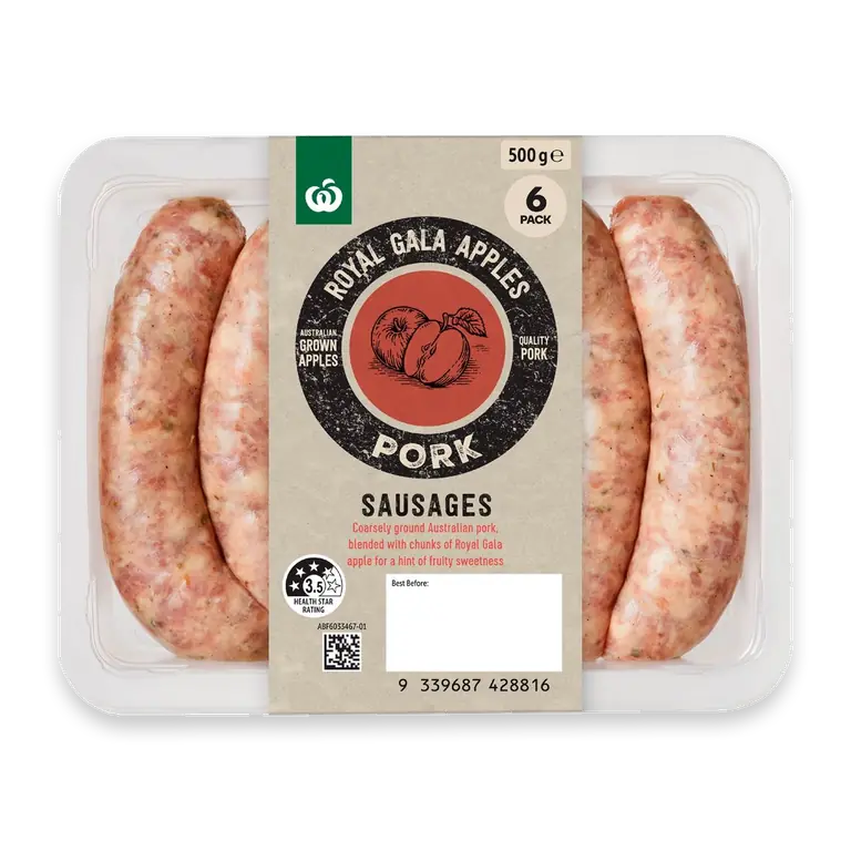 6 Gourmet Pork Sausages Royal Gala Apples