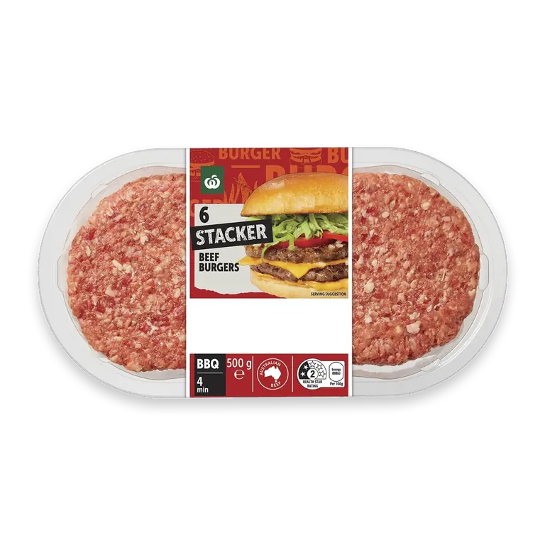 6 Stacker Beef Burgers Patties