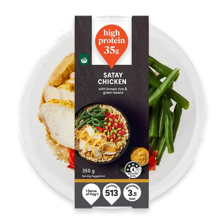 High Protein Satay Chicken With Brown Rice & Beans