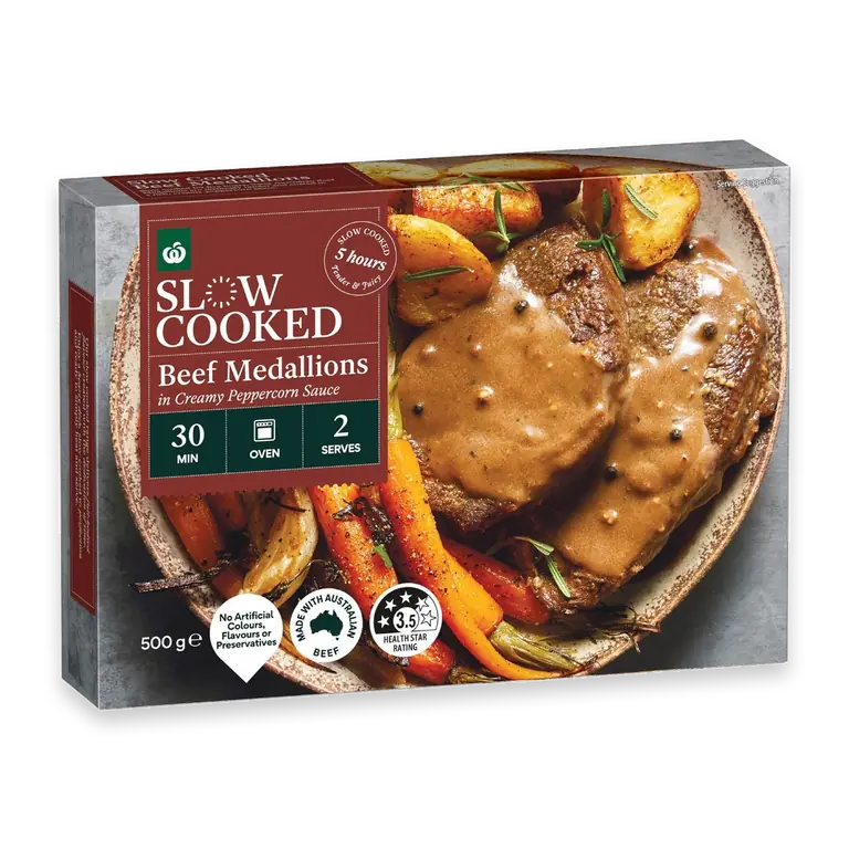 Slow Cooked Beef Medallions With Peppercorn Sauce