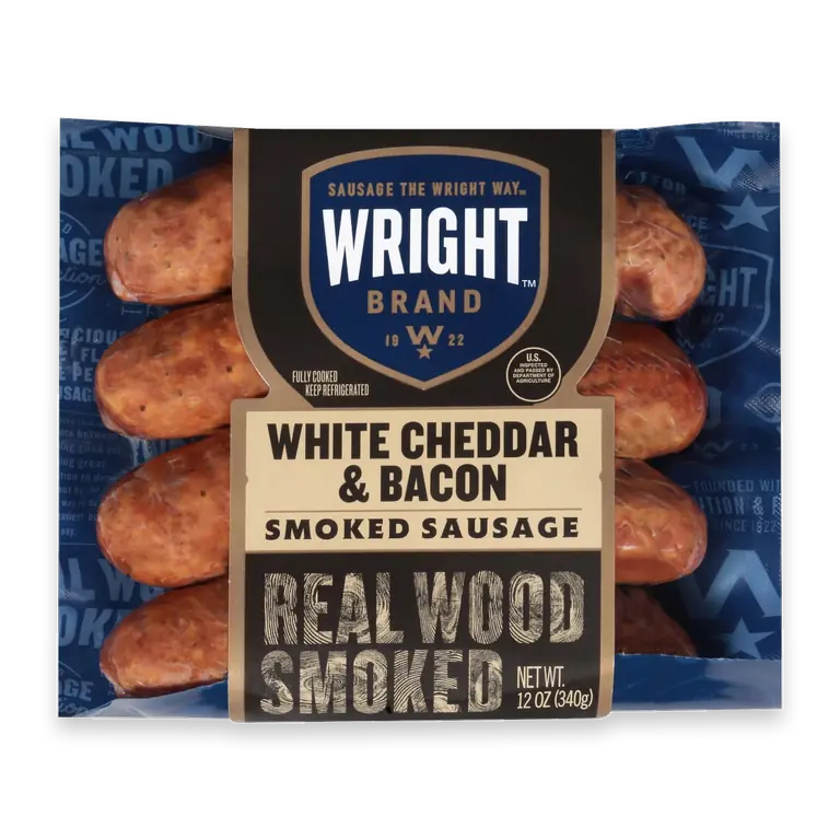 Brand Real Wood White Cheddar & Bacon Smoked Sausage Links