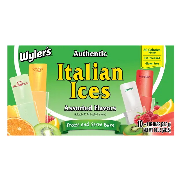 Fat Free Authentic Assorted Flavors Italian Ices Bars - 10 ct