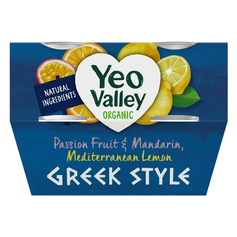 Organic 4 x 100g Passion Fruit & Mandarin & Mediterranean Lemon Greek Style Yogurt
