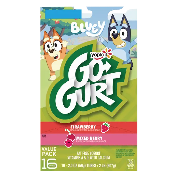 Bluey Kids Strawberry & Mixed Berry Yogurt Tubes - 16 ct