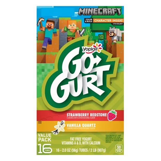 Minecraft Strawberry & Vanilla Yogurt Tubes - 16 ct