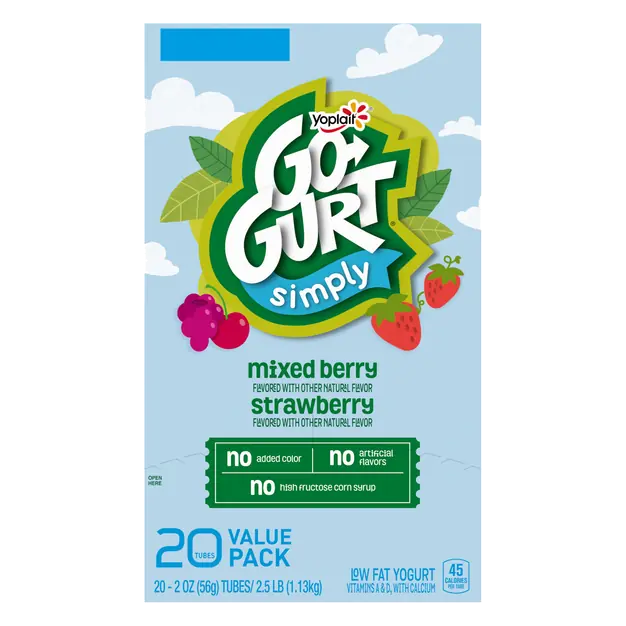 Simply Low Fat Strawberry & Mix Berry Yogurt Tubes - 20 ct